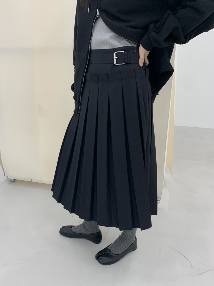 OURS東大門㊣直郵女裝新款熱賣25秋冬半身裙中短裙腰帶褶皺OURS半身裙/中短裙