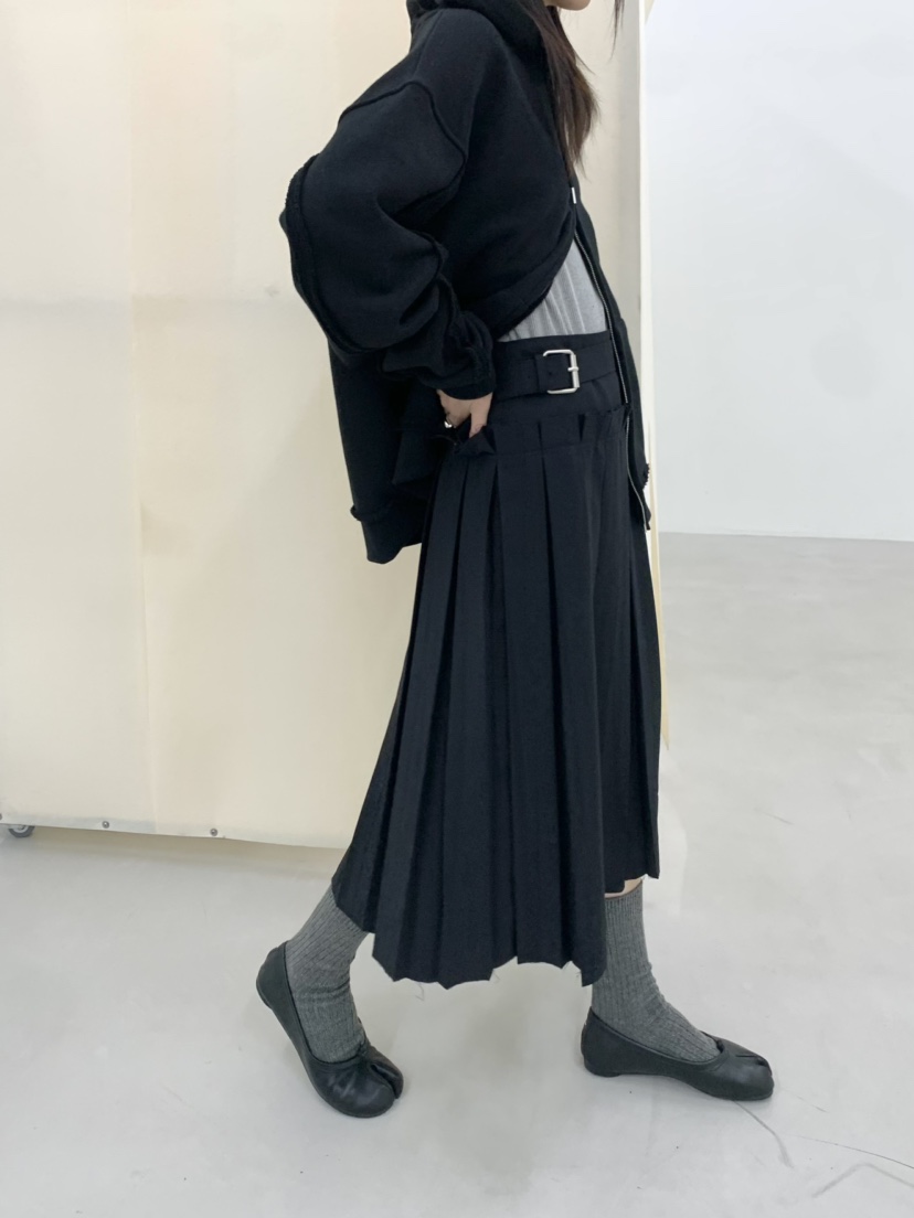 OURS東大門㊣直郵女裝新款熱賣25秋冬半身裙中短裙腰帶褶皺OURS半身裙/中短裙