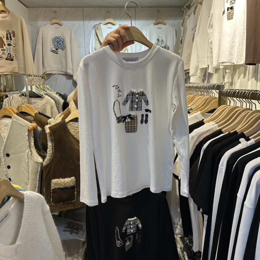 COCO HOLIC東大門㊣直郵女裝新品25秋冬時尚休閑熱賣長袖T恤COCO HOLIC長袖T恤圖色1