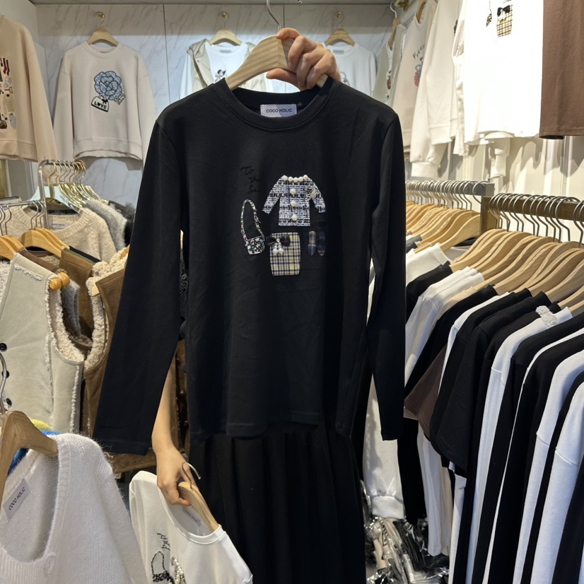 COCO HOLIC東大門㊣直郵女裝新品25秋冬時尚休閑熱賣長袖T恤COCO HOLIC長袖T恤圖色2