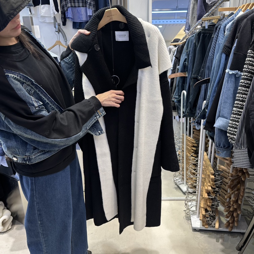 2MORROW東大門㊣實拍女士新品推薦長款風衣連帽針織衫含腰帶2MORROW長款風衣圖色1