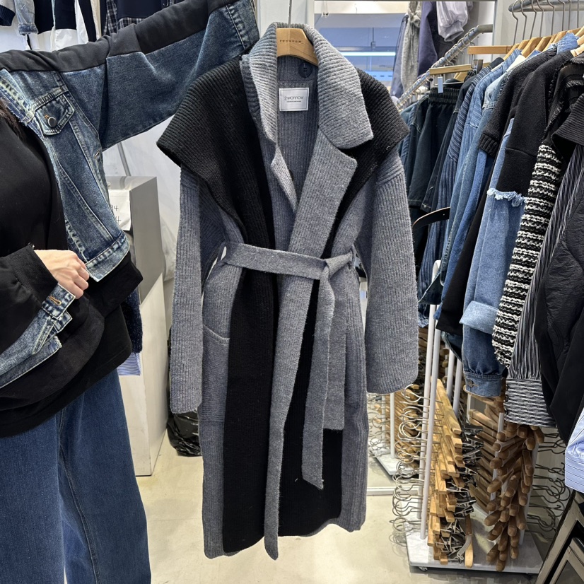 2MORROW東大門㊣實拍女士新品推薦長款風衣連帽針織衫含腰帶2MORROW長款風衣圖色2