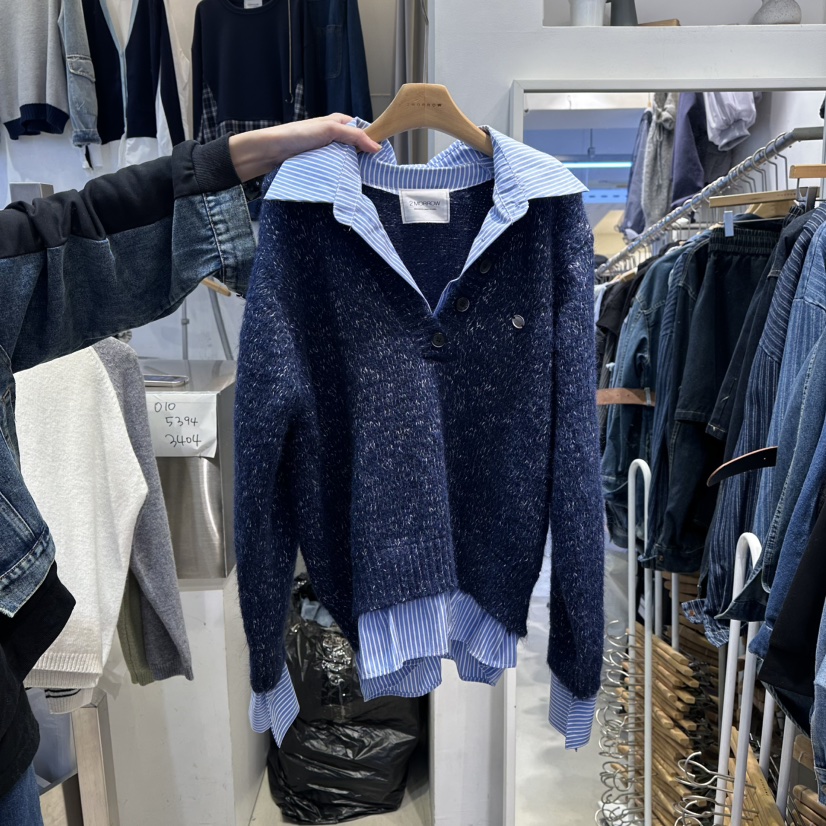 2MORROW東大門㊣代購女裝新品時尚推薦休閑針織衫假兩件紐扣2MORROW針織衫圖色2