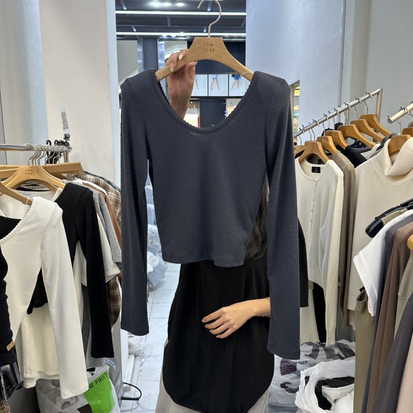 THE FIRST-Q韓國直郵㊣女裝新品時尚休閑推薦真品長袖T恤THE FIRST長袖T恤圖色2墨色