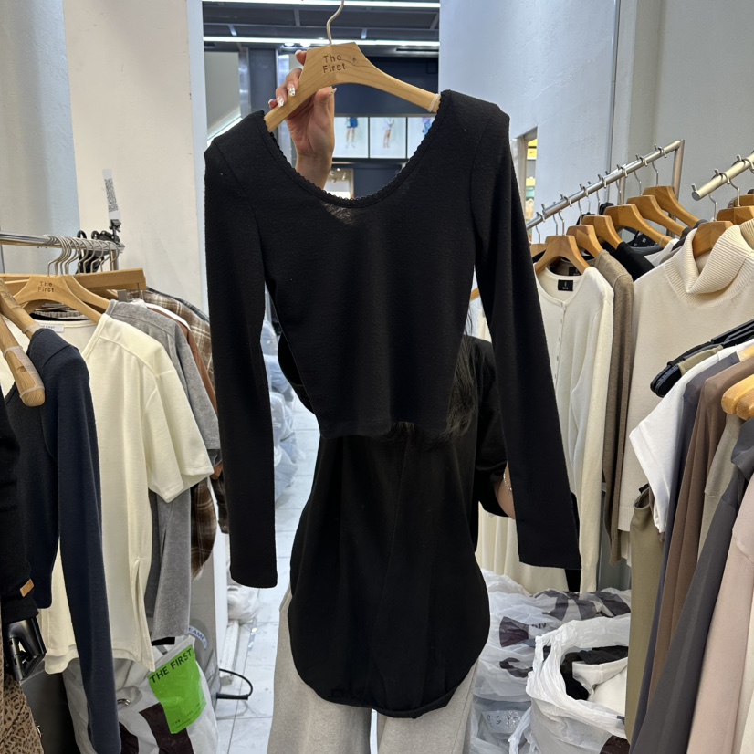 THE FIRST-Q韓國直郵㊣女裝新品時尚休閑推薦真品長袖T恤THE FIRST長袖T恤圖色3黑色
