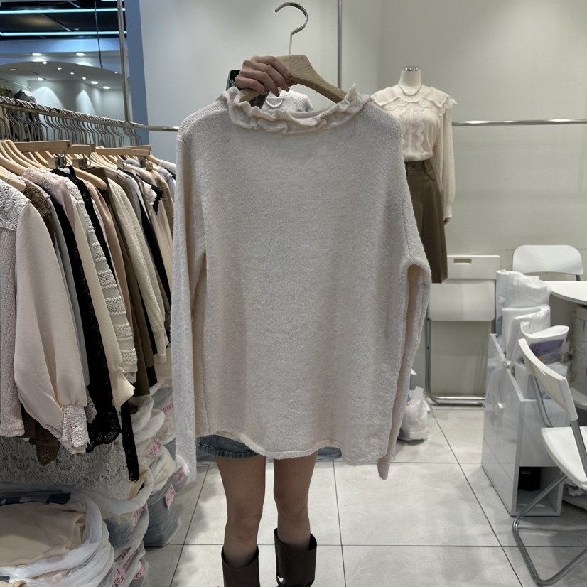 BLUE RIBBON東大門㊣代購女裝新款真品休閑長袖T恤褶邊針織BLUE RIBBON長袖T恤