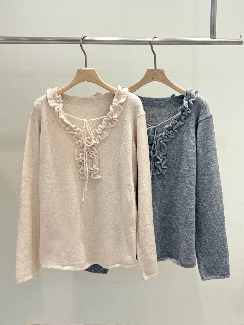 BLUE RIBBON東大門㊣代購女裝新款真品休閑長袖T恤褶邊針織BLUE RIBBON長袖T恤