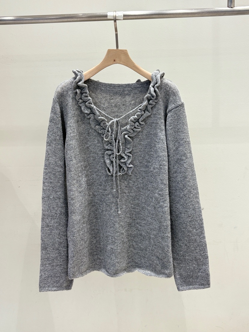 BLUE RIBBON東大門㊣代購女裝新款真品休閑長袖T恤褶邊針織BLUE RIBBON長袖T恤圖色2