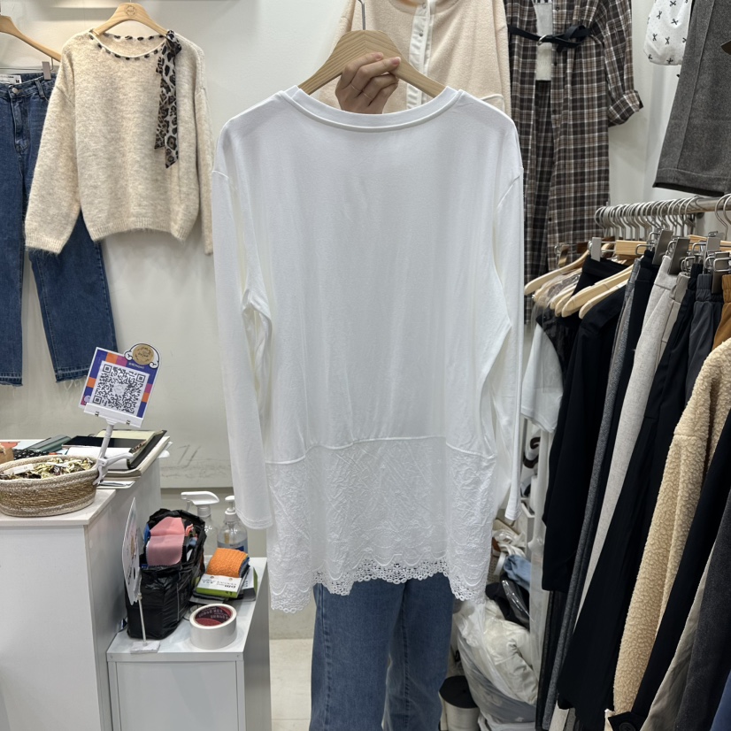 HOJAE東大門㊣代購女裝新款職業推薦休閑真品熱賣長袖T恤蕾絲MID-LEVEL JUMP長袖T恤