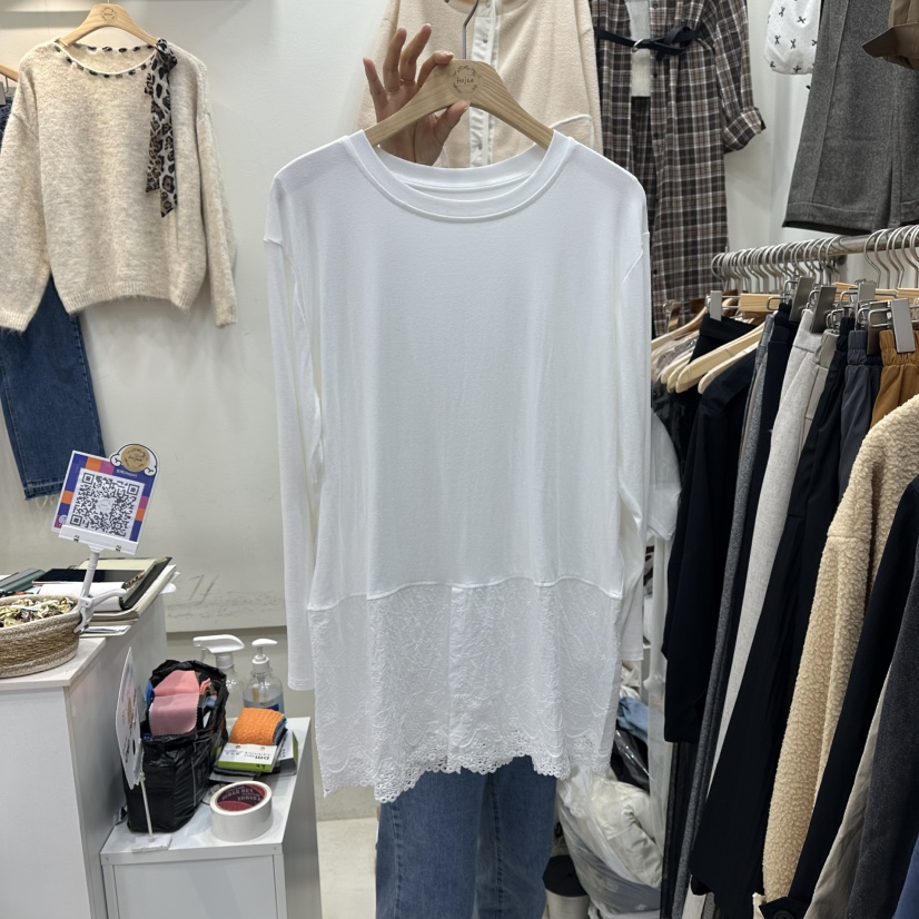 HOJAE東大門㊣代購女裝新款職業推薦休閑真品熱賣長袖T恤蕾絲MID-LEVEL JUMP長袖T恤圖色1