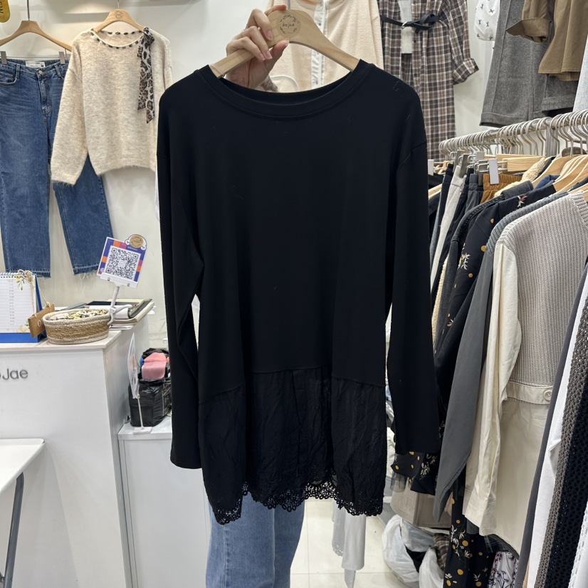 HOJAE東大門㊣代購女裝新款職業推薦休閑真品熱賣長袖T恤蕾絲MID-LEVEL JUMP長袖T恤圖色2