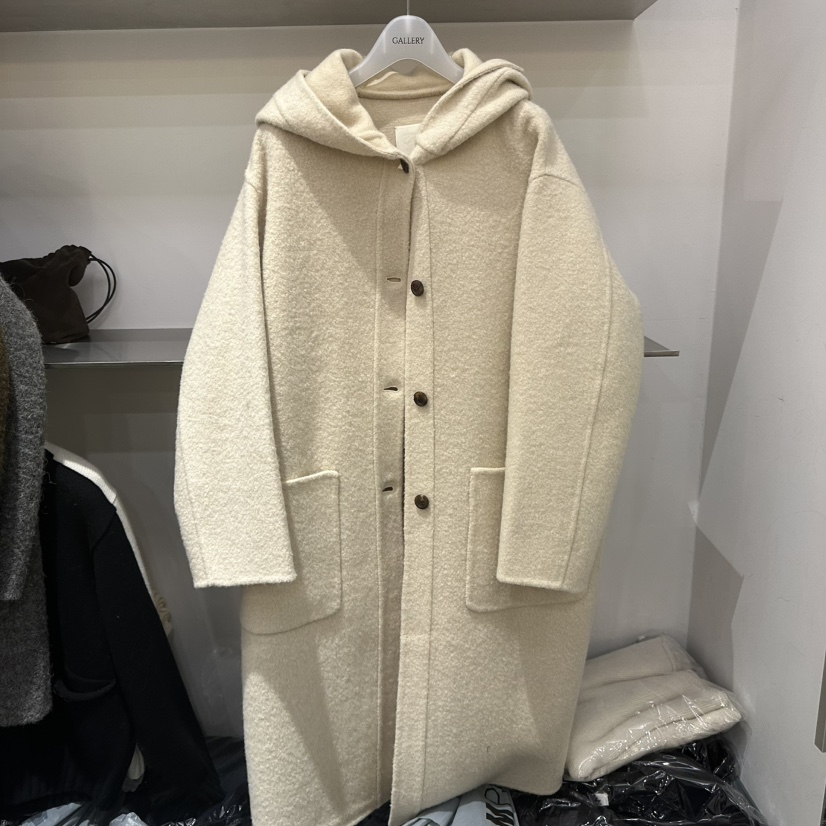 GALLERY-P韓國代購㊣女士新品熱賣真品中長款大衣豹紋連帽GALLERY中長款大衣