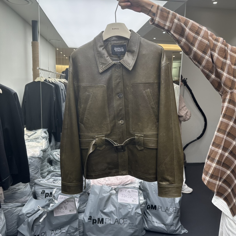 BANUL韓國直郵㊣女士新款25秋冬推薦熱賣職業時尚皮衣含腰帶BANUL皮衣圖色2