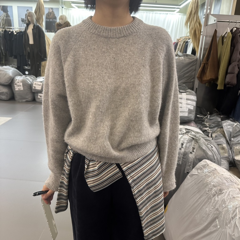 HELVETICA東大門㊣代購女士新品熱賣25秋冬人氣針織衫插肩圓領HELVETICA針織衫