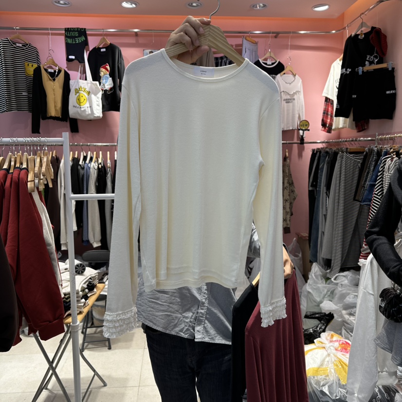 K STORY東大門㊣代購女士新款熱賣25秋冬人氣職業長袖T恤蕾絲K STORY長袖T恤圖色1