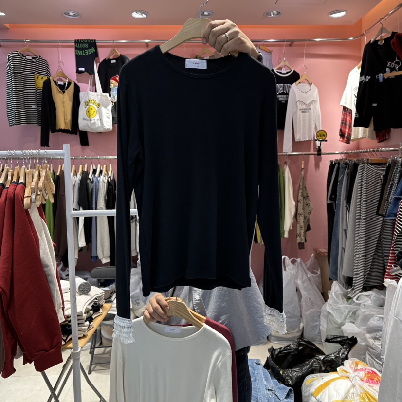 K STORY東大門㊣代購女士新款熱賣25秋冬人氣職業長袖T恤蕾絲K STORY長袖T恤圖色3