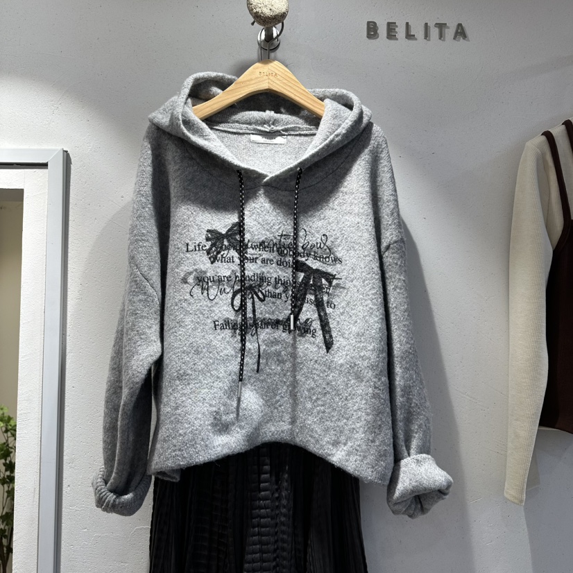 BELITA東大門㊣實拍女士新品25秋冬人氣職業時尚休閑毛衣兜帽BELITA毛衣圖色1