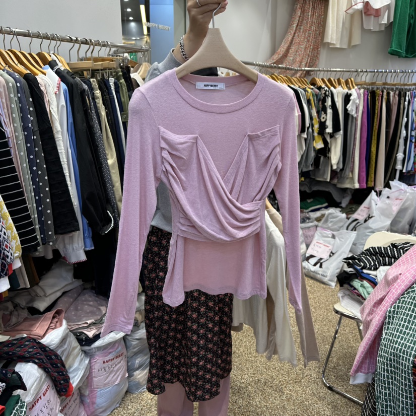 HAPPYBERRY東大門㊣直郵女裝新品時尚25秋冬長袖T恤天絲羊毛HAPPYBERRY長袖T恤圖色2