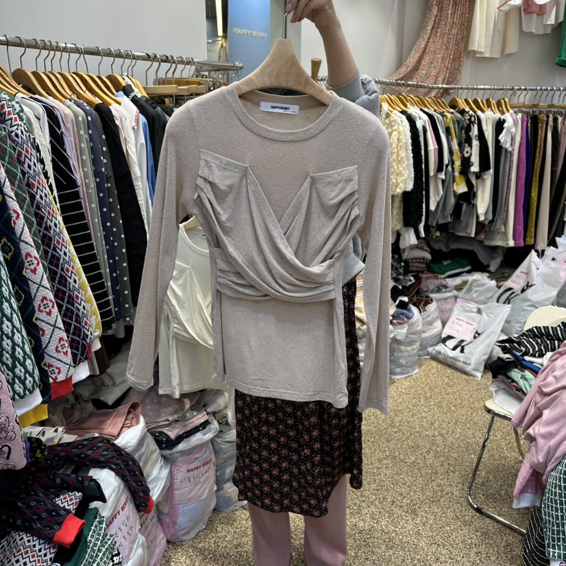 HAPPYBERRY東大門㊣直郵女裝新品時尚25秋冬長袖T恤天絲羊毛HAPPYBERRY長袖T恤圖色3