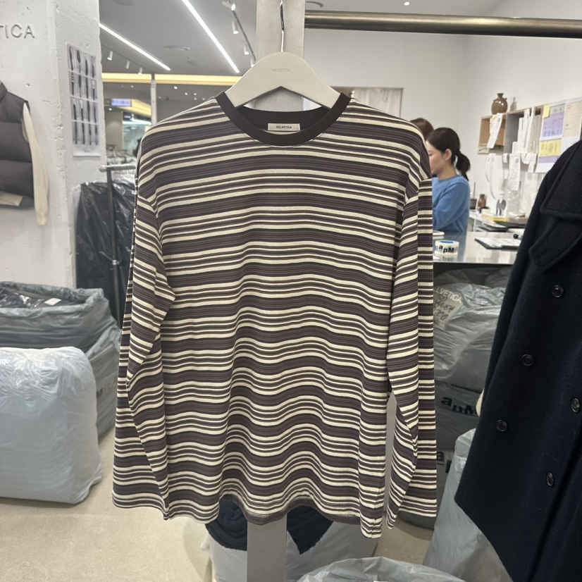 HELVETICA韓國直郵㊣女士新品推薦人氣25秋冬真品長袖T恤條紋HELVETICA長袖T恤圖色2