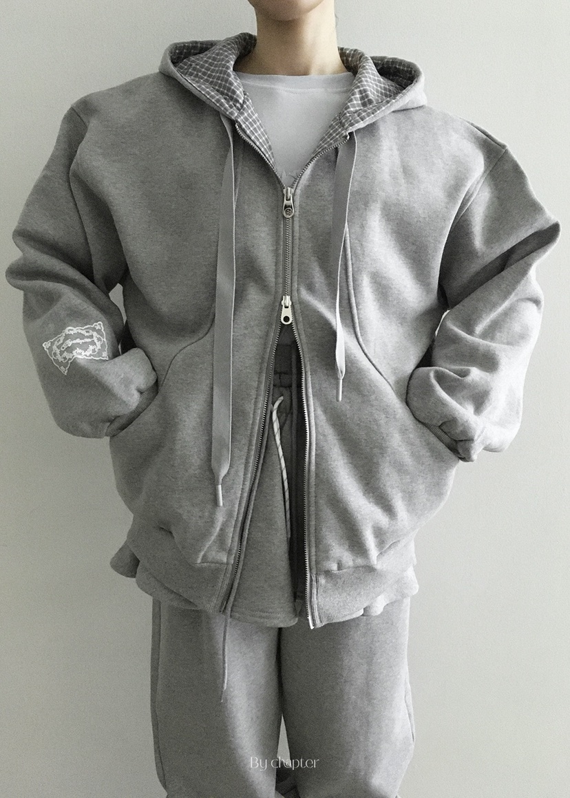 BY CHAPTER韓國代購㊣女士新品推薦真品夾克連帽拉鏈衫格紋BY Chapter夾克圖色1