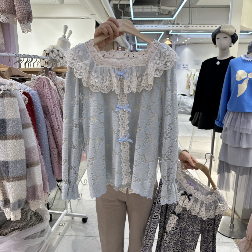 MS東大門㊣直郵女裝新品職業推薦真品休閑25秋冬襯衫蕾絲衫MS襯衫/蕾絲衫圖色2