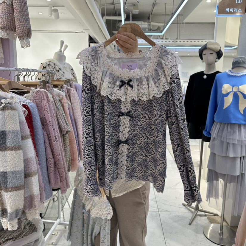 MS東大門㊣直郵女裝新品職業推薦真品休閑25秋冬襯衫蕾絲衫MS襯衫/蕾絲衫圖色3