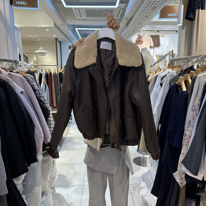 HARU東大門㊣實拍女裝新品人氣時尚休閑推薦25秋冬夾克羊毛HARU-Q夾克圖色1棕色