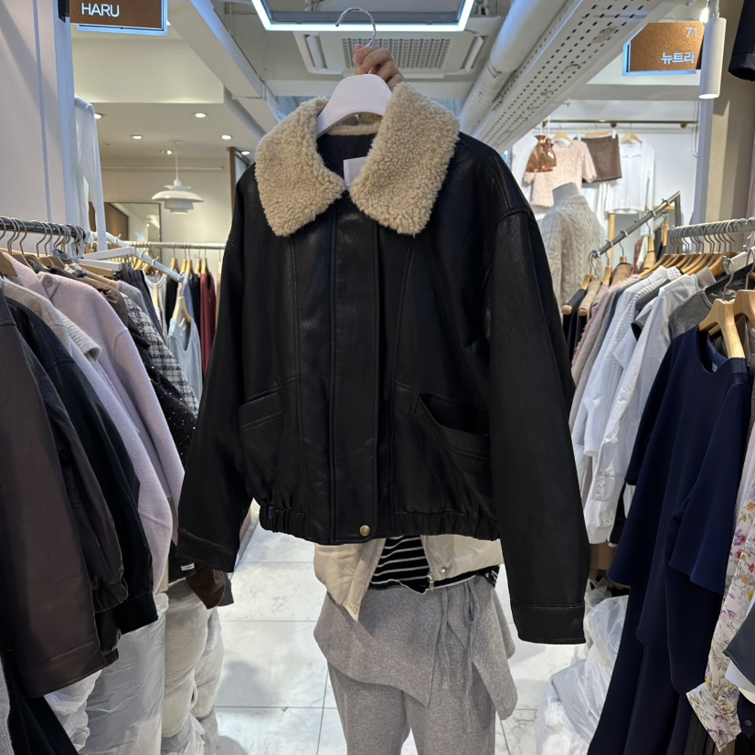 HARU東大門㊣實拍女裝新品人氣時尚休閑推薦25秋冬夾克羊毛HARU-Q夾克圖色2黑色