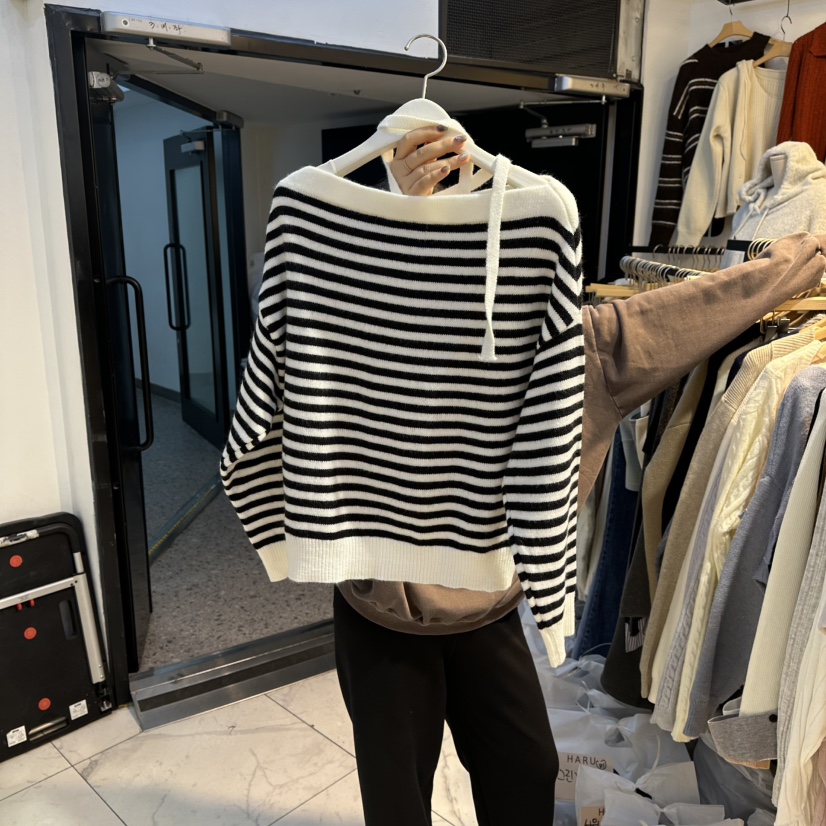 HARU東大門㊣代購女裝新款時尚休閑真品職業針織衫含脖帶船領HARU-Q針織衫