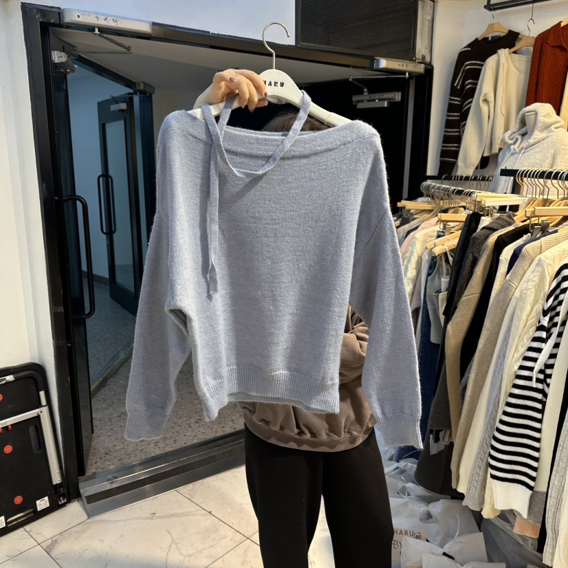 HARU東大門㊣代購女裝新款時尚休閑真品職業針織衫含脖帶船領HARU-Q針織衫圖色2