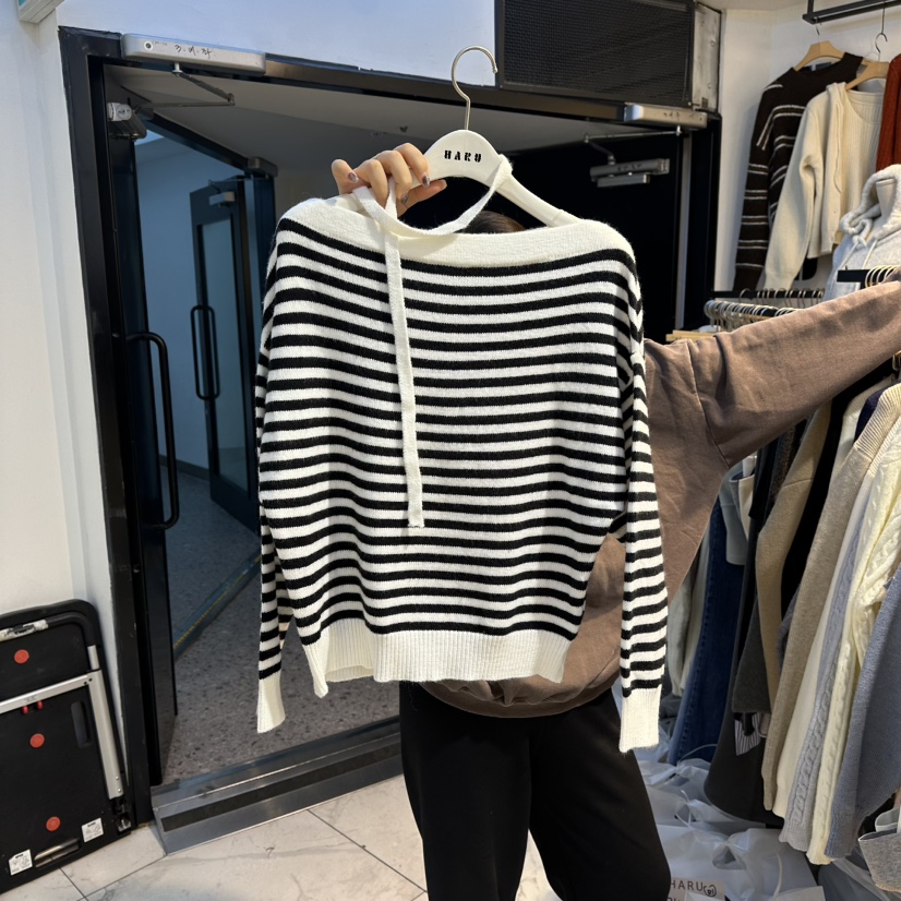 HARU東大門㊣代購女裝新款時尚休閑真品職業針織衫含脖帶船領HARU-Q針織衫圖色3
