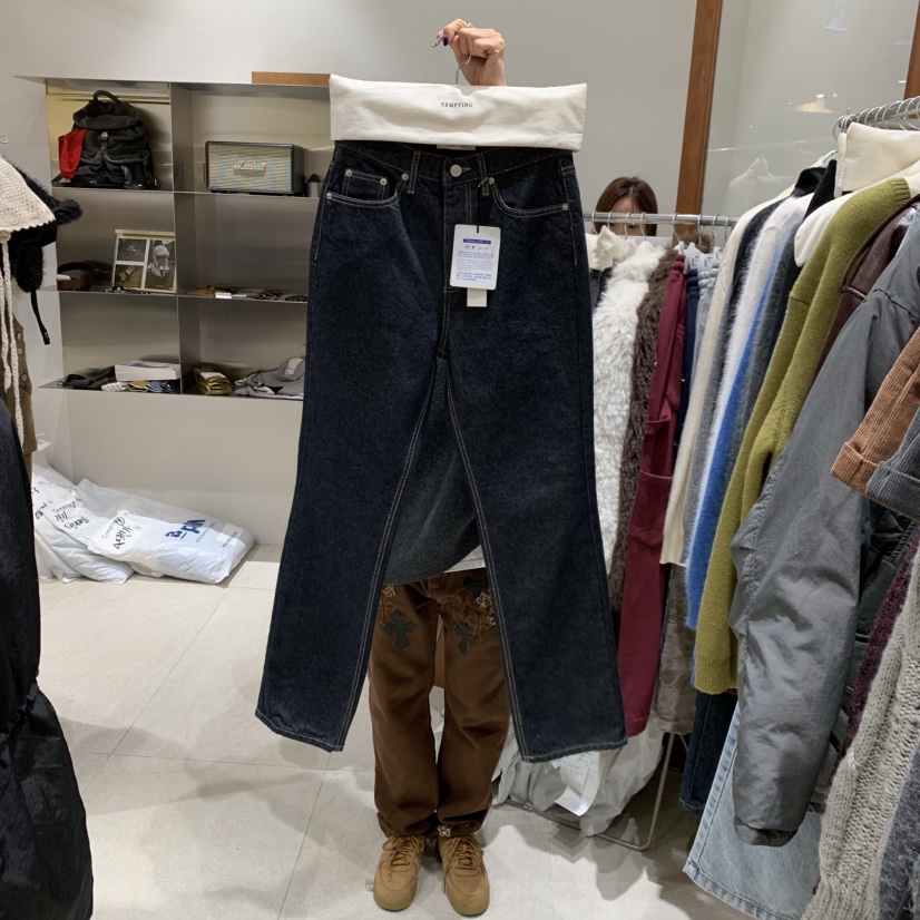 TEMPTING東大門㊣代購女士新款熱賣牛仔褲不褪色毛絨羊毛拉絨TEMPTING牛仔褲