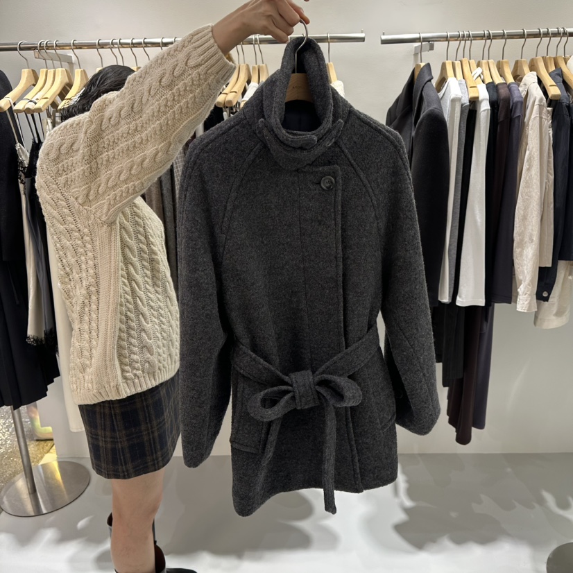 AHOY韓國直郵㊣女士新款25秋冬人氣職業熱賣夾克含腰帶羊毛AHOY夾克圖色1