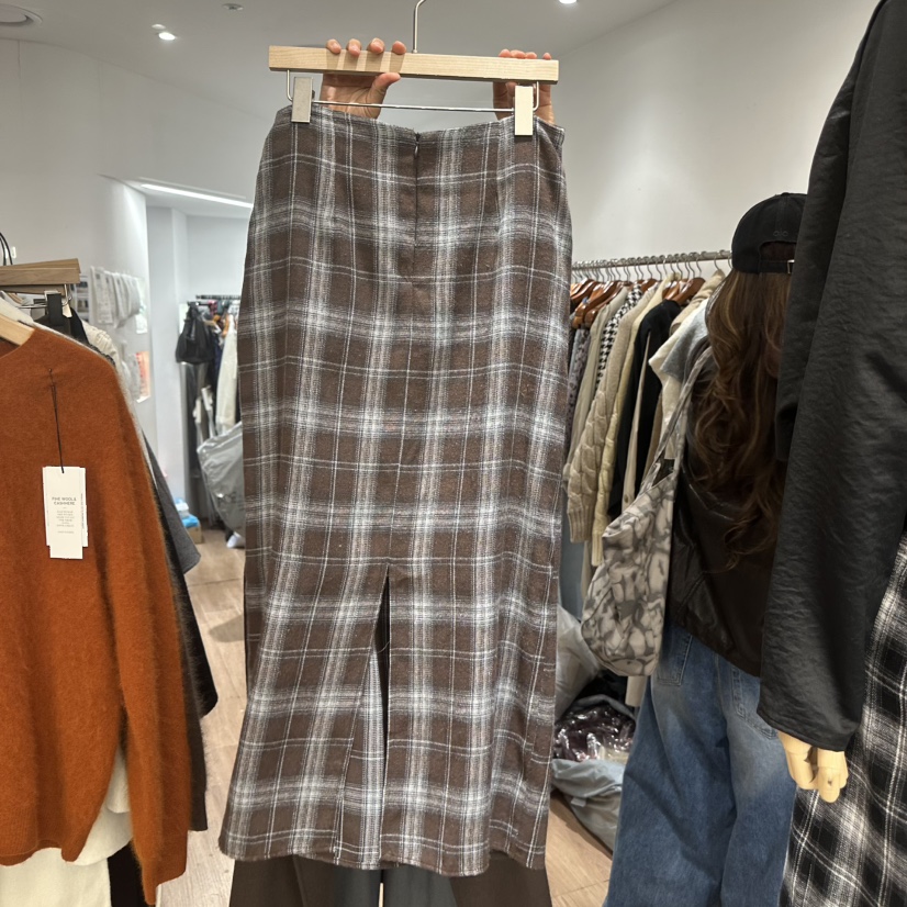 LEWIN韓國代購㊣女裝新款人氣休閑推薦職業熱賣長裙格紋半身裙LEWIN長裙