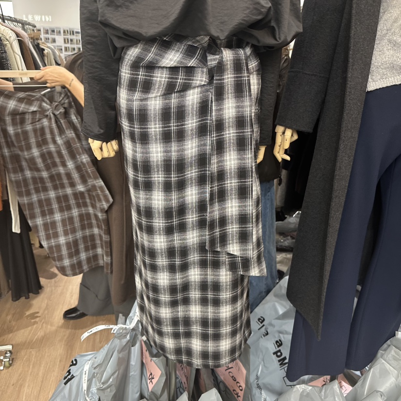 LEWIN韓國代購㊣女裝新款人氣休閑推薦職業熱賣長裙格紋半身裙LEWIN長裙圖色2