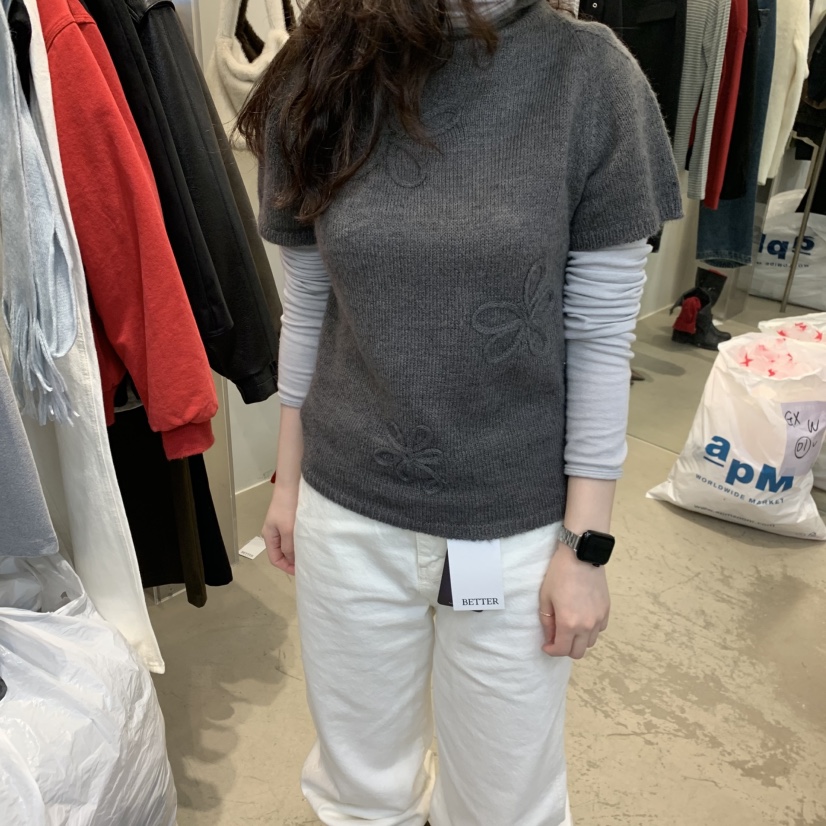 BETTER韓國直郵㊣女裝新品休閑人氣25秋冬職業熱賣針織衫花朵BETTER針織衫圖色2