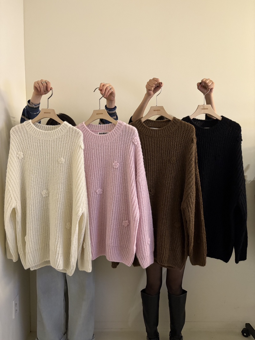 BALANCE韓國代購㊣女裝新款真品人氣時尚25秋冬針織衫花朵寬松BALANCE針織衫