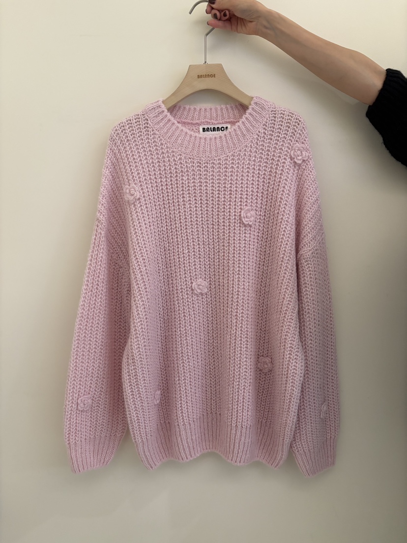 BALANCE韓國代購㊣女裝新款真品人氣時尚25秋冬針織衫花朵寬松BALANCE針織衫圖色2
