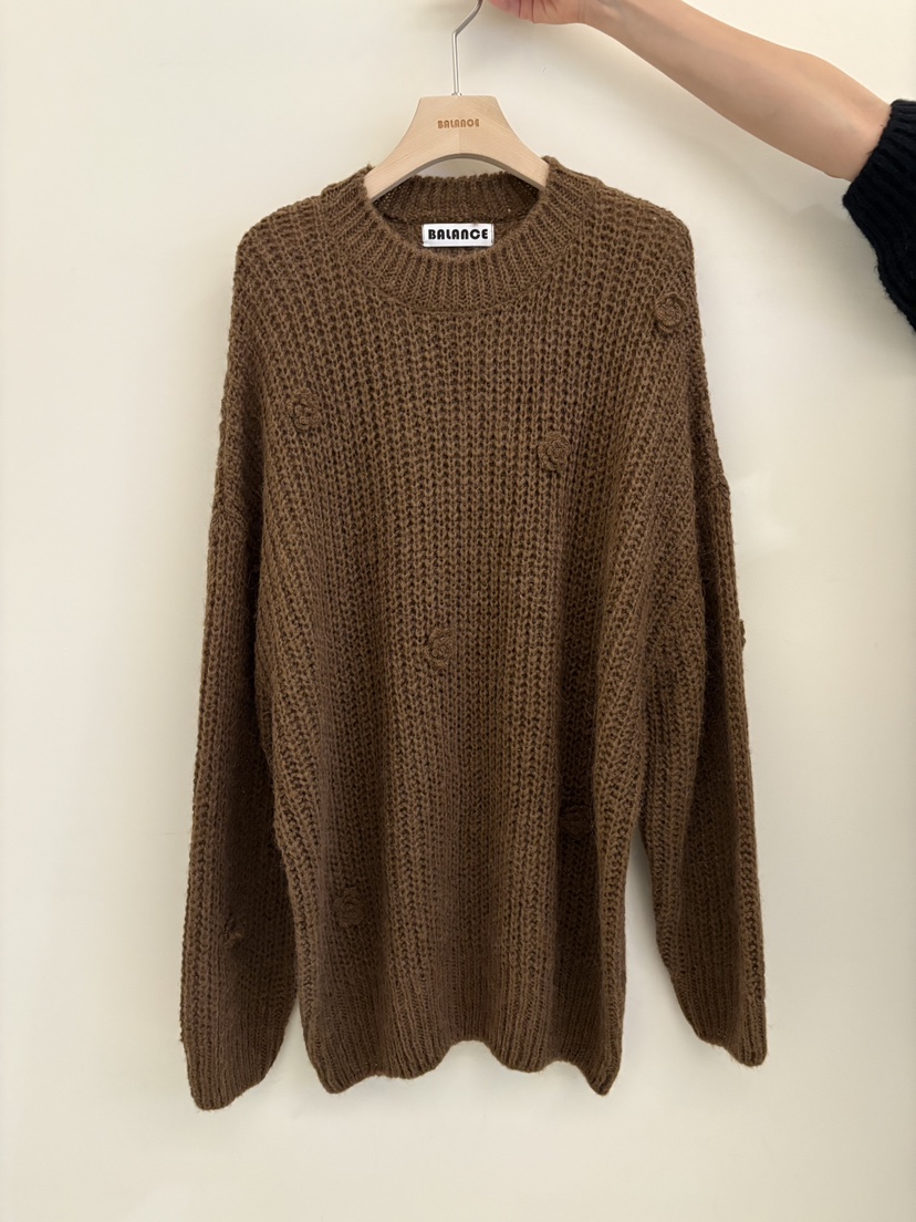 BALANCE韓國代購㊣女裝新款真品人氣時尚25秋冬針織衫花朵寬松BALANCE針織衫圖色3
