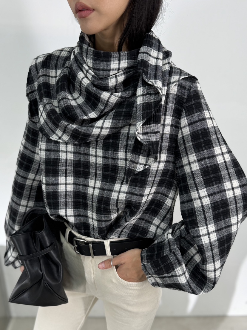 LIMLIMLIM東大門㊣實拍女裝新品人氣襯衫蕾絲衫披肩格紋圍巾LIM LIM LIM襯衫/蕾絲衫