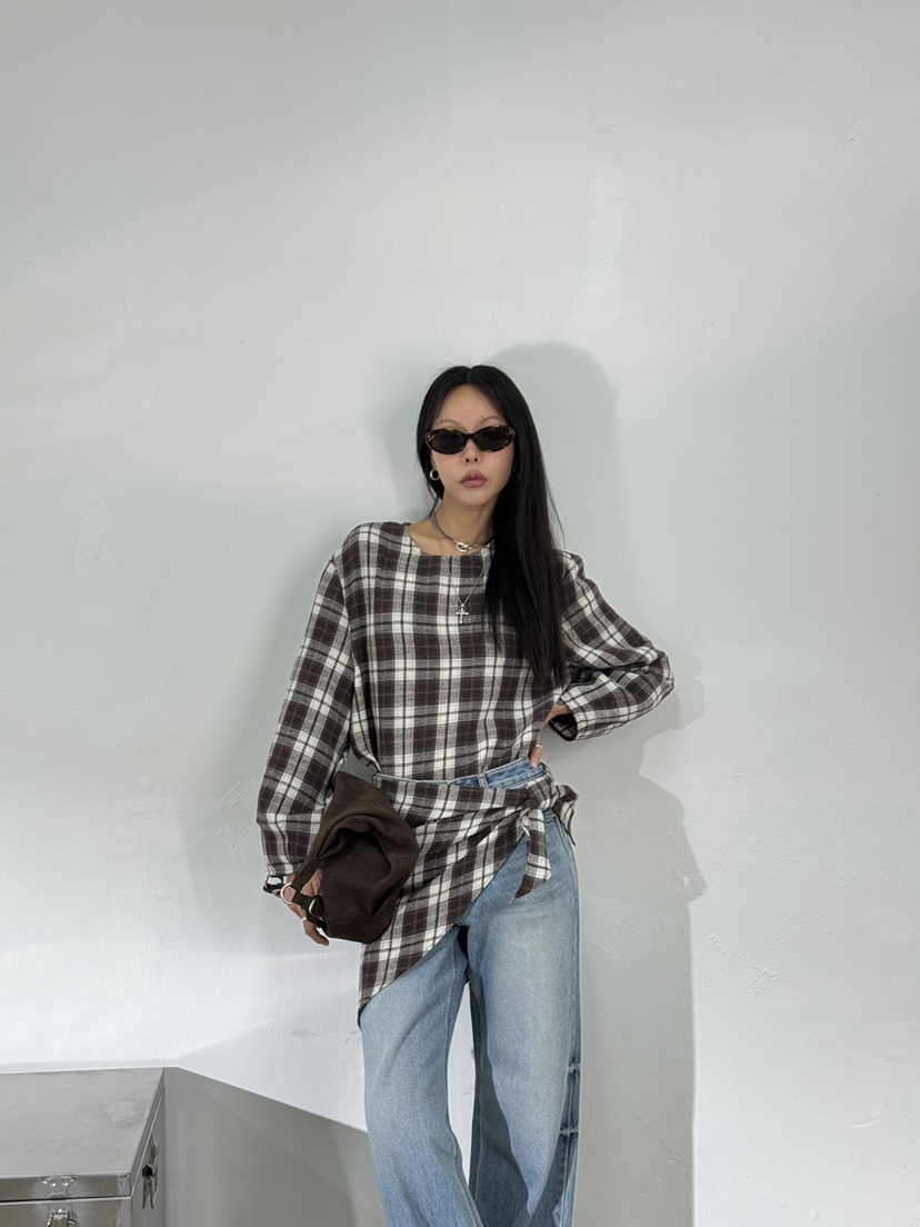 LIMLIMLIM東大門㊣實拍女裝新品人氣襯衫蕾絲衫披肩格紋圍巾LIM LIM LIM襯衫/蕾絲衫