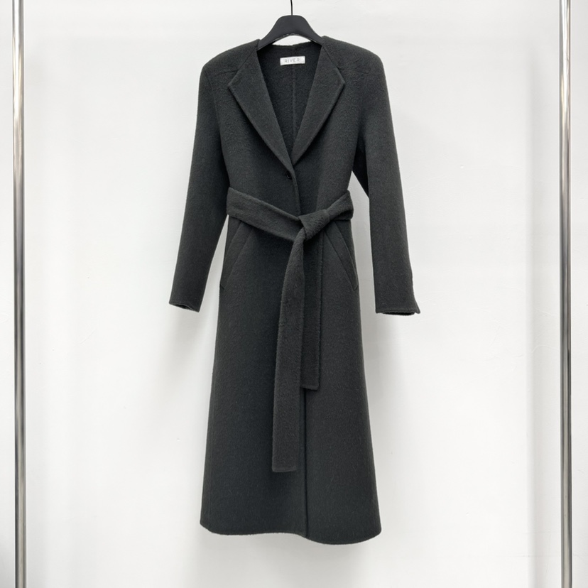 RIVER東大門㊣直郵女士新品真品人氣休閑職業中長款大衣含腰帶WATER/RIVER中長款大衣圖色2墨色