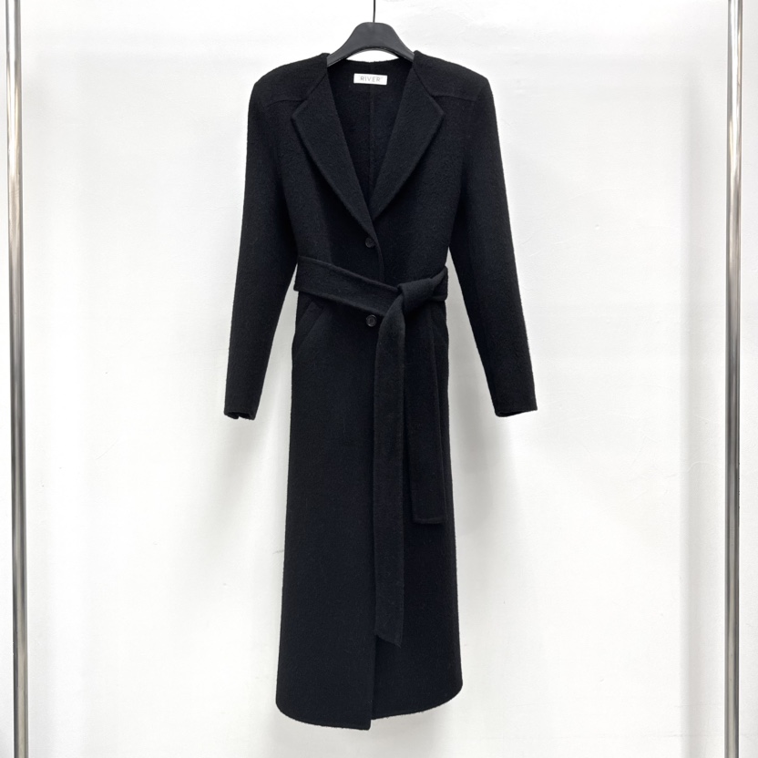 RIVER東大門㊣直郵女士新品真品人氣休閑職業中長款大衣含腰帶WATER/RIVER中長款大衣圖色3黑色