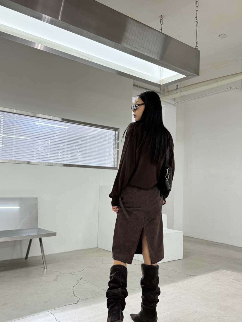 LIMLIMLIM東大門㊣直郵女士新款休閑25秋冬長裙不含腰帶絨面革LIM LIM LIM長裙