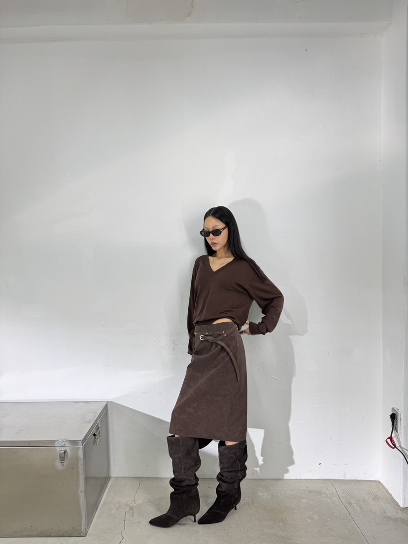 LIMLIMLIM東大門㊣直郵女士新款休閑25秋冬長裙不含腰帶絨面革LIM LIM LIM長裙