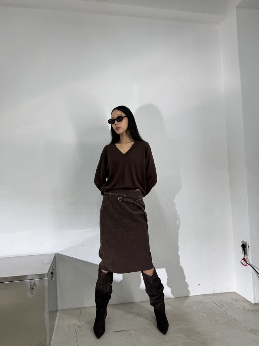 LIMLIMLIM東大門㊣直郵女士新款休閑25秋冬長裙不含腰帶絨面革LIM LIM LIM長裙