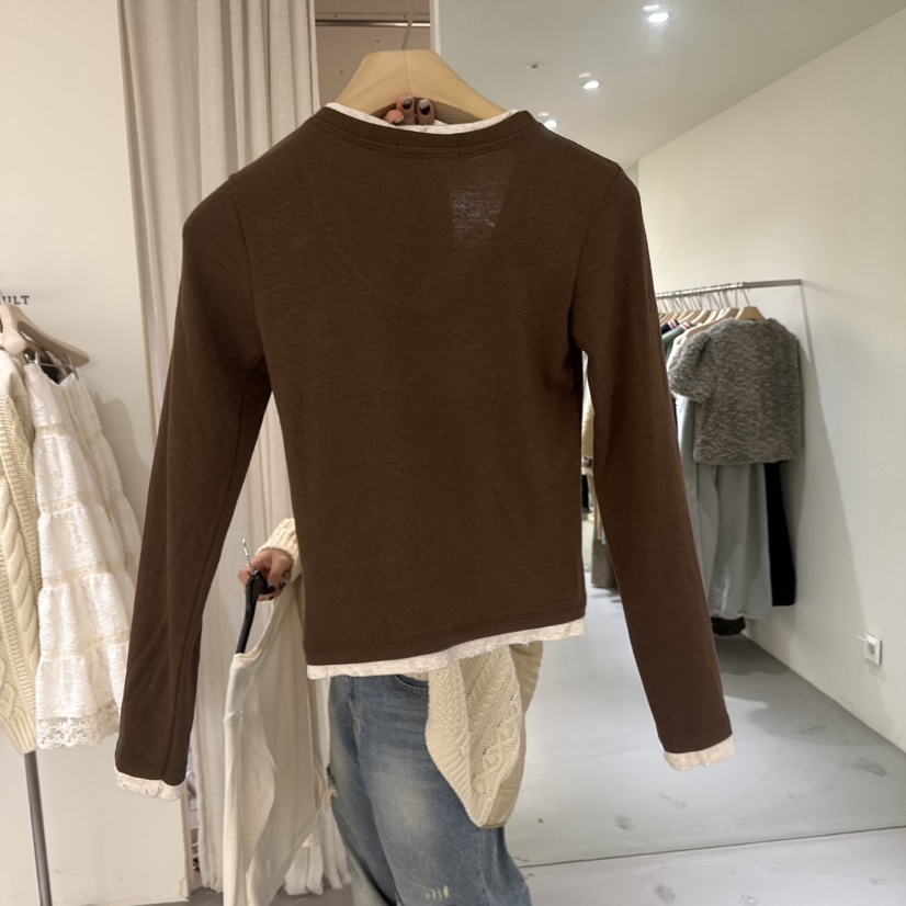 VAULT東大門㊣直郵女裝新品25秋冬推薦時尚長袖T恤假兩件羊毛VAULT長袖T恤