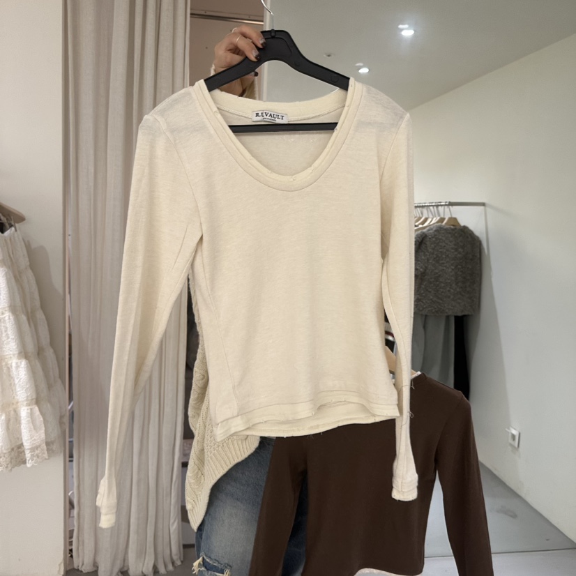 VAULT東大門㊣直郵女裝新品25秋冬推薦時尚長袖T恤假兩件羊毛VAULT長袖T恤圖色4