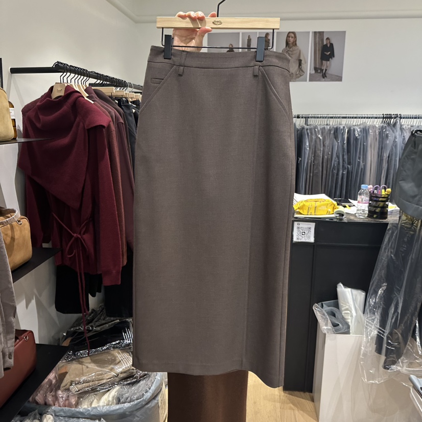 aube nunt韓國代購㊣女裝新款熱賣25秋冬職業休閑長裙開衫aube nunt長裙圖色1棕色